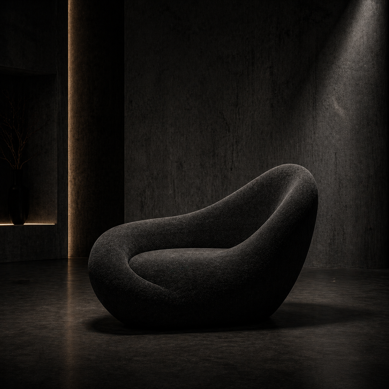UMBRA armchair alone under a quiet spotlight.