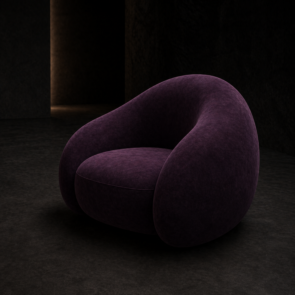 Single NOX lounge chair in a dark architectural setting.