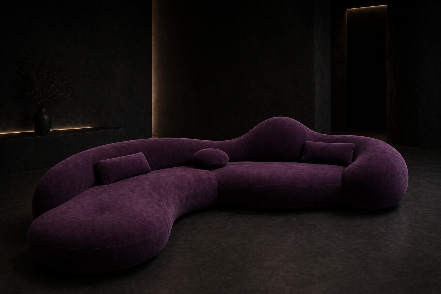 NOX full corner sofa in a dark architectural interior.